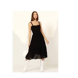 Sleeveless Corset Tiered Black Midi Dress